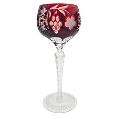 VTG Ajka Marsala Ruby Red Cut to Clear Crystal Hock Wine Goblet 8.375″