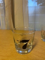 Set of 6 Clear Drink Glasses 3-1/4″ Tall Number 7 Type Lettering Graphic Logo