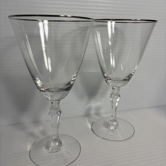 2 Vintage Fostoria Engagement 7″ Water Goblets Platinum Trim Discontinued Replac