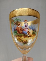 Myers Neffe / Lobmeyr Bohemian Enameled Watteau Scene & Gold Wine Glass B