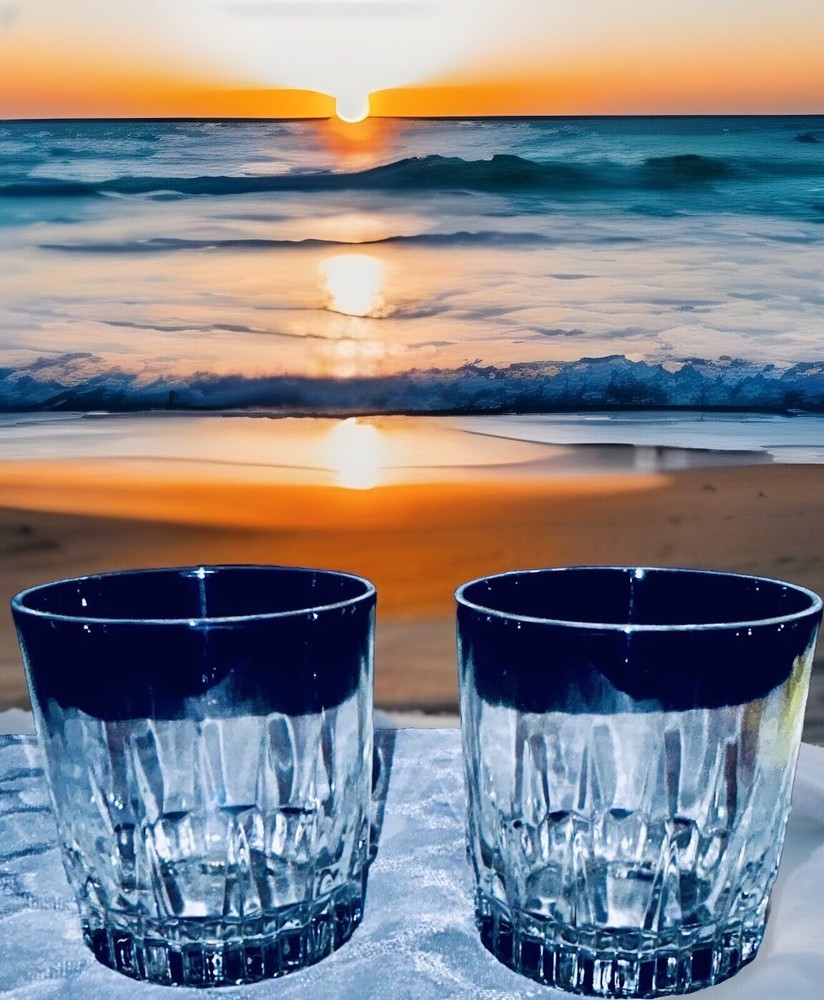 RARE BRAZIL OLD FASHION ROCKS BARWARE Granny-core Glass Tumbler Set Of 2