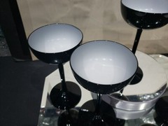 5 Champagne sherbet 6-3/4″ Glasses Cased Black White Carlo Moretti Murano Italy