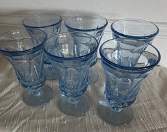 Fostoria Jamestown 6″ Blue Ice Tea Water Footed Swirl Goblets Set Of 6 NICE!