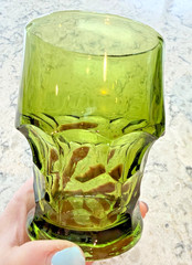 Set of 4 Vintage Viking 4 1/4” Avocado Green Georgian Tumblers Glasses Honeycomb