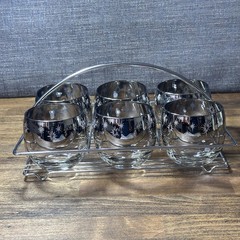 Set Lot 6 1960s Vitreon Queen Silver Fade Lusterware Roly Poly Glasses Ombre