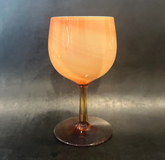 Signed 1974 Carlo Moretti Orange Amber Cased Glass Blown Glass Wine Goblet ITALY