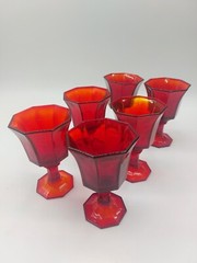 Vtg Ruby Red Octagon Shaped Wine Glasses Set Of 6 Independence Very NICE MINT