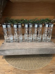 Set of 5 Dorothy Thorpe Glasses Silver Lustre Edge D Monogram Highball Tumblers