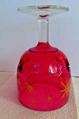 1 Barlett Collins? ATOMIC Star Burst Cranberry Red Thumbprint Glass Goblet MCM