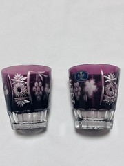 Edo Kiriko Purple Cut Glasses Pair Rare Color Japan