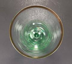 Stephen Smyers Neopolitan Wine Goblet Glass Green Gold Rim Signed VTG