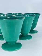 Set of 6 Hazel Atlas SIERRA OVIDE PLATONITE Turquoise 6oz Tumblers Sherbet VTG