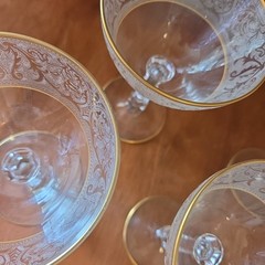 4 Glastonbury-Lotus Brocade Etched Gold Trim Champagne Saucer Glass L31 Unused