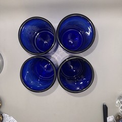 Magic Sands Blown Glass Cobalt Crackle Glass Tumblers Set Of 4 Vintage 1988