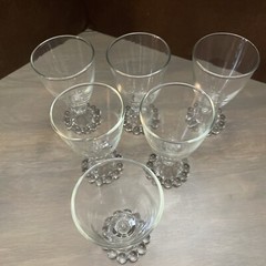 6 Anchor Hocking Water, Wine, Juice Goblets Beaded Base. Berwick 4.5″ Vtg