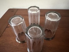 Antique Heisey Glass Paneled Tumblers, Sterling Silver Rim, Diamond H Mark, Set