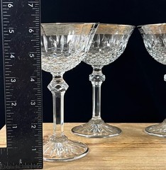 Vintage Champagne Coupe Cut Crystal Glass Silver Trim Cocktail Glasses Set 4 MCM