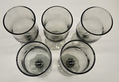 Set of 5 Vintage Retro Mid Century Modern Stemmed Smoky Gray Water Goblets 10 Oz