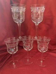 Vintage Set 5 Art Deco Etched Water Goblets MCB34 By McBride Retired Rare Find
