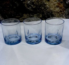 Libbey Crisa Pinched Thumbprint Impressions Light Blue Rocks Glasses Set Of 3