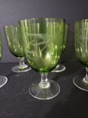 Chartreuse Etched Wine Glasses Set Of 5 With Clear Stem Etched With Palm Trees