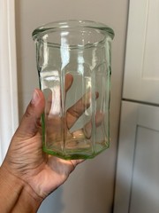 Vintage Anchor Hocking Green Depression Working Glass Octagon Tumbler EUC