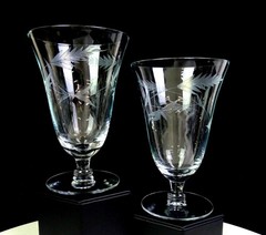 Elegant Glass Clear Etched Leaf Pattern 2 Piece 5 3/4″ Iced Tea Glasses 1930-