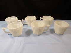 Set of 6 Fenton Milk Glass Octagon Hobnail Punch Bowl Cups INV2