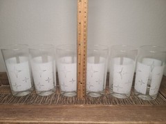 6 Vintage Atomic Starburst Barware Tumbler Glass 12oz Frosted White (No Gold)