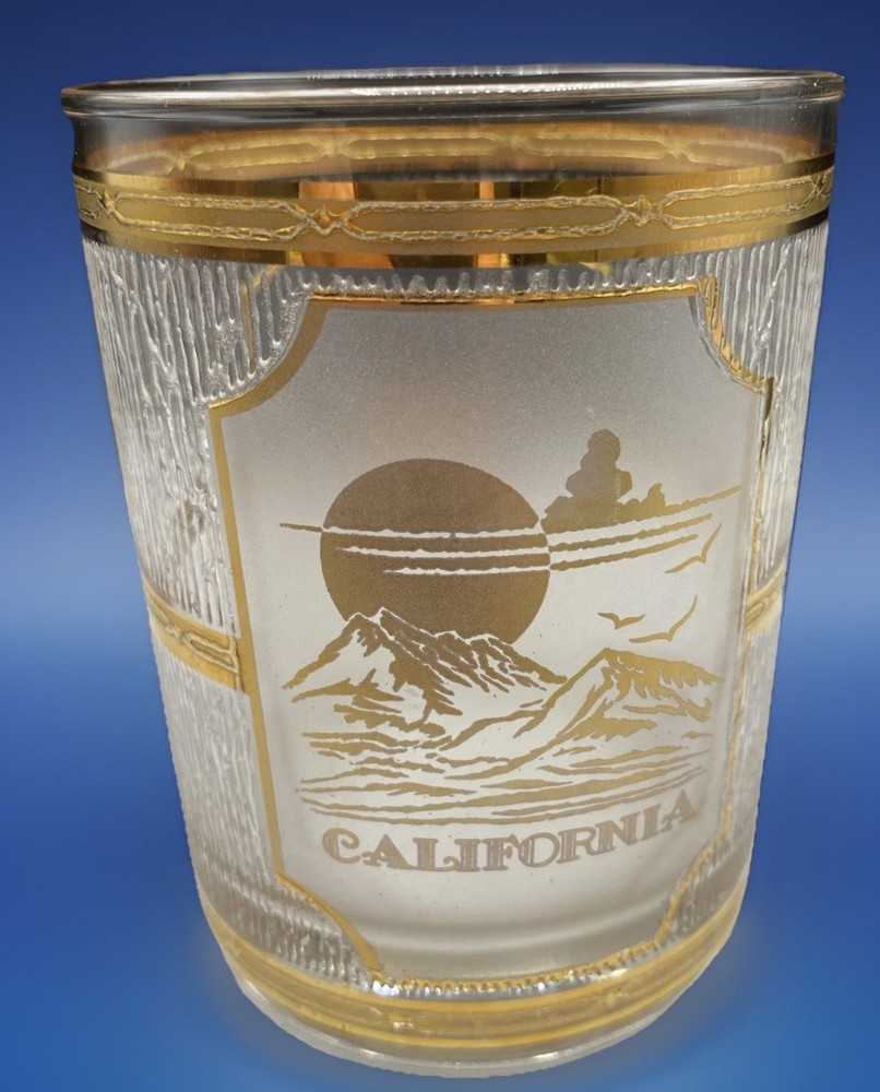Vtg Culver 22kt Gold Old Fashioned Glass Chicago Mountains Palm Trees