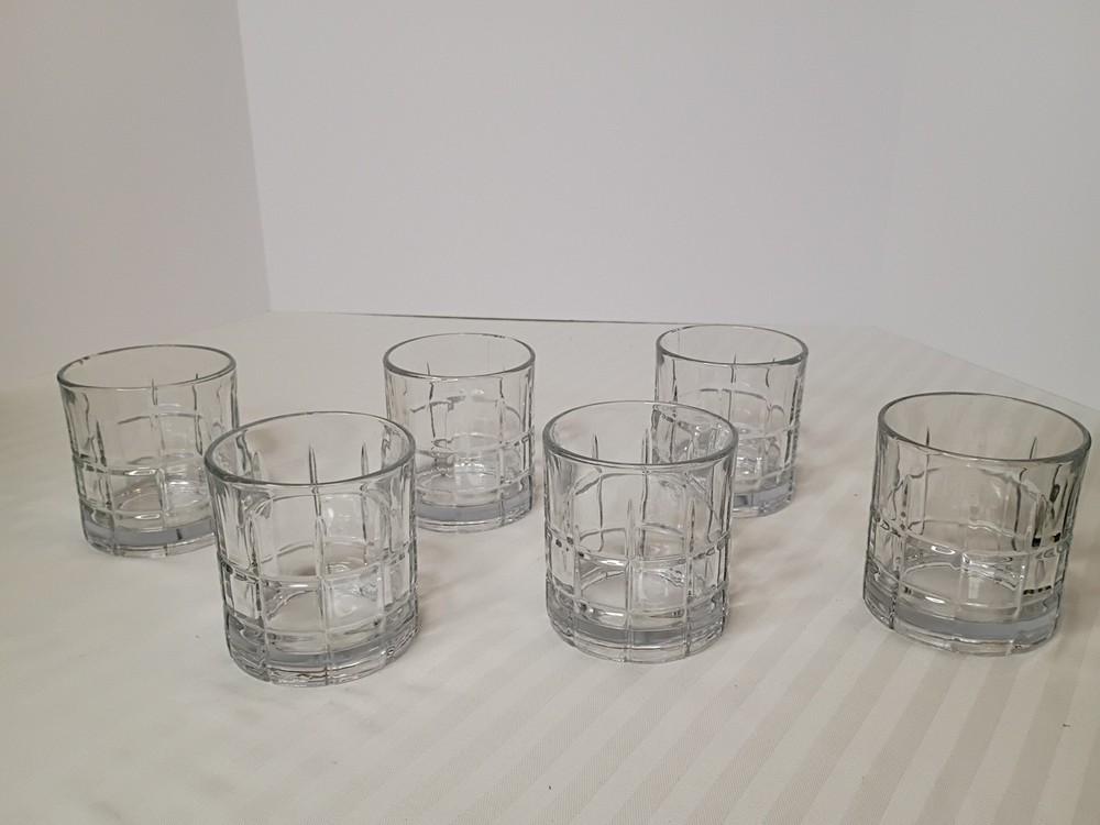 Anchor Hocking Set of 6 Tartan Clear Glass Short Rock Whiskey Tumblers