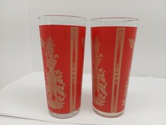 2 1960 Mid Century Culver Red Gold Siam Thai Goddess Drinking Glasses Tumblers