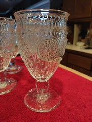 Pioneer Woman Adeline Clear Footed Goblets 12 Oz Four (6) 6-1/2″ tall EUC