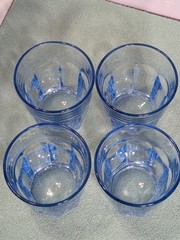 Set 4 Vtg Libbey Duratuff Gibraltar Misty Blue 4” Paneled On the Rocks Glasses