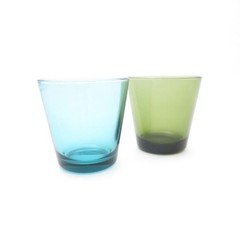 Iittala Kartio Tumbler Glass Set Of 2 Green Blue Nordic Excellent condition