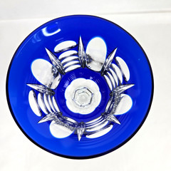 Vintage Bohemian Cobalt Blue Cut to Clear Crystal Wine Hock Glass 8-3/16″