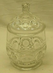 Clear Glass Footed Covered Candy Jar Medallions Unknown Maker