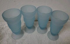 Vintage Indiana Glass Baby Blue Satin Frost Sundae Footed Tall Sherbert Glasses