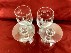 Glastonbury Lotus Water Goblets with Etched Flowers and Leaves Set of 4