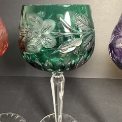 VTG Multicolored Cut To Clear Crystal Bohemian Hock Glasses Set/4