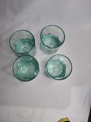 Sea Green Ombre Lowball Glasses Handblown Set Of 4 Unmarked 4″ High Rare