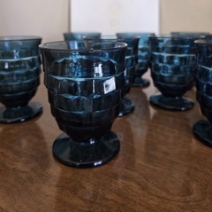 Vintage Set (2) Colony Whitehall Riviera Blue Footed Tumbler Glasses 4.25″ MCM