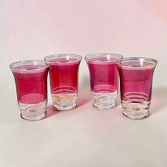 Vintage Cranberry Flash Juice Small Glasses Set of 4 Red with Gold Bands Rims