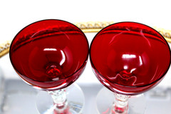 Morgantown Ruby Red w/Clear Glass Golf Ball Stem Goblet 5» Tall Champagne Glass
