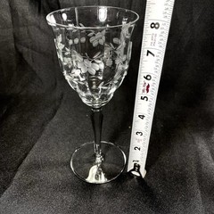4 VTG Colony (?) Wine Glasses Goblets Floral Etched Lead Free Clear Cut Flaw