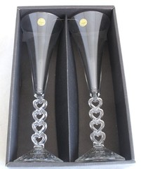 2 Cristal D’Arques Forever Heart Champagne Flutes 10″ Lead Crystal 6 1/4 oz