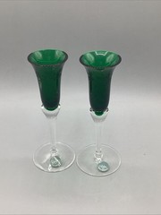 Lenox Holiday Gems Emerald Green Champagne Flutes Set of 2 Etched Holly Czech
