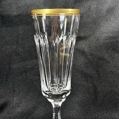 2 OSCAR DE LA RENTA DRESDEN Champagne Flutes GLASSES Crystal 8 1/4” Gold Trim