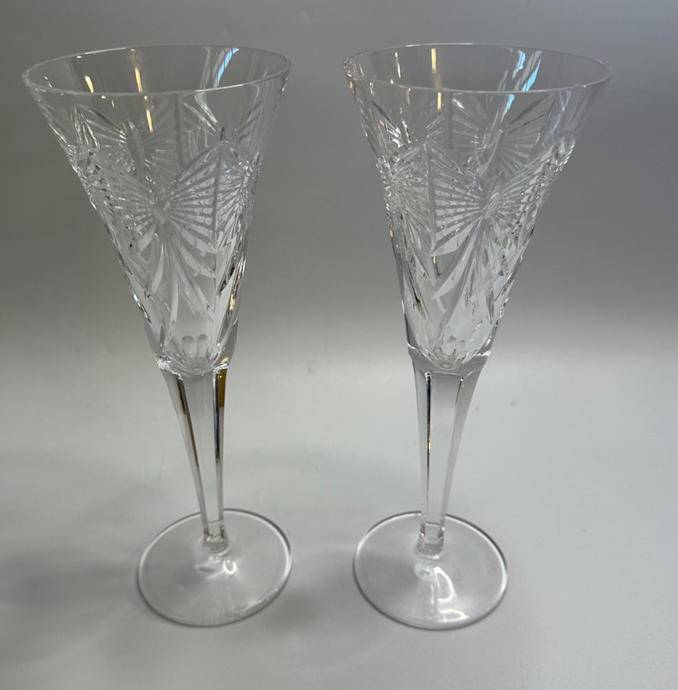 setof2 Waterford Crystal Millennium Series Happiness Champagne flutes 9.25″tall