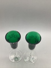 Lenox Holiday Gems Emerald Green Champagne Flutes Set of 2 Etched Holly Czech